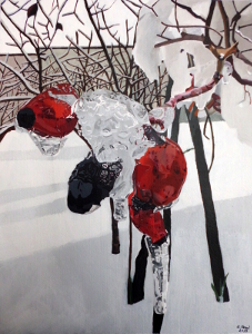 Dog rose hips trapped into ice