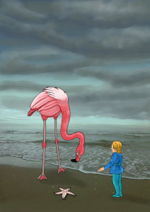 child, flamingo and a starfish