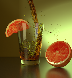 bicchiere in cui viene versato del tè e un'arancia